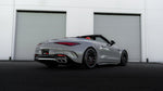 Silver AMG SL car rear quarter showing the lowered stance - Coilover Suspension for the 2022-2026 SL 55 / SL 63 AMG