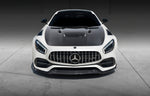 White AMG GT car front view with the RennTech carbon hood - Carbon Fiber Hood for the 2016-2021 AMG GT