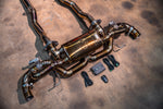 Valvetronic Designs Exhaust Aston Martin DB11 5.2L manufacturer gallery: rear muffler and control kit viewed diagonally