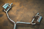 Valvetronic Designs Valved Exhaust AMG GT 43 manufacturer gallery: twin rear mufflers and Y-shaped branches viewed diagonally