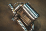 Stainless exhaust AMG GT 43: rear muffler close-up