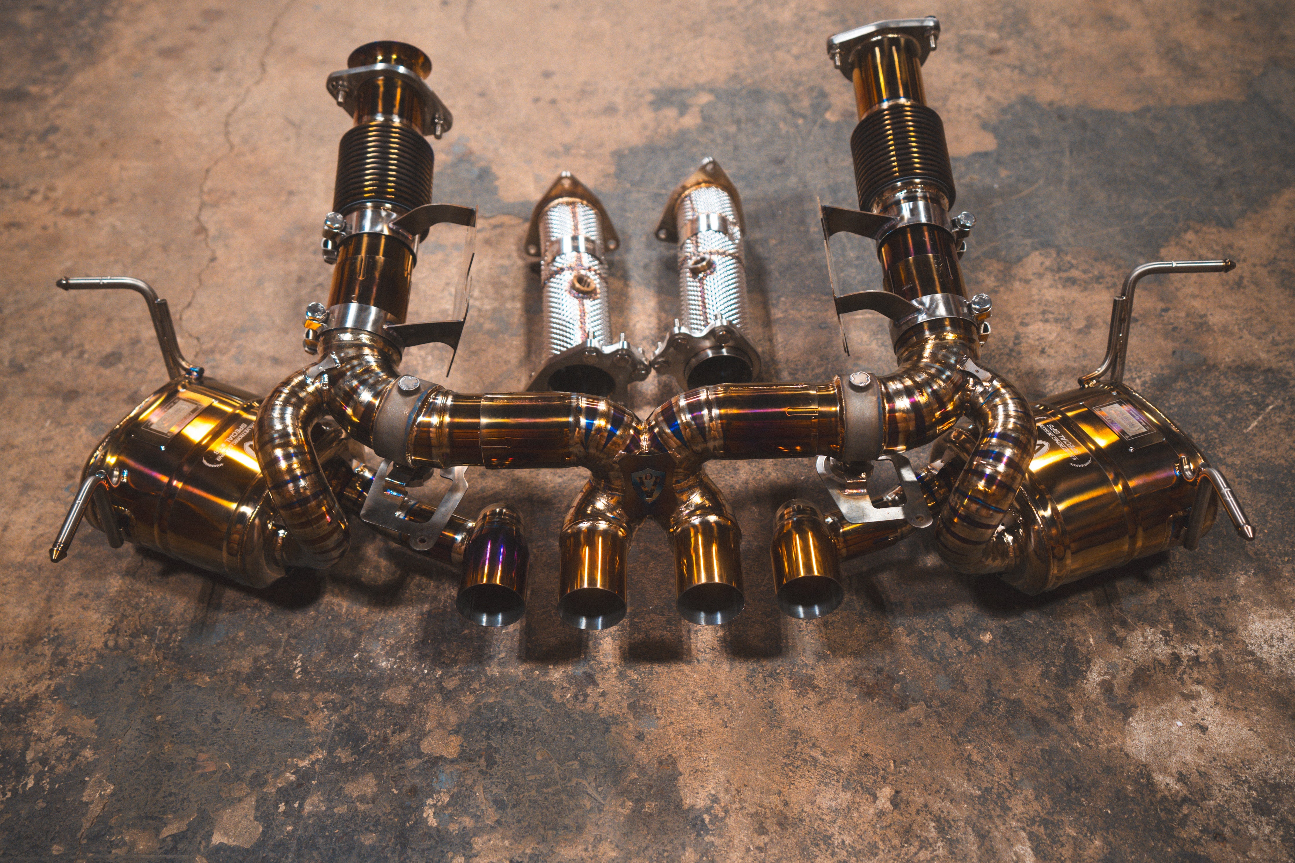 Valvetronic Designs Valved Exhaust Corvette C8 Z06 manufacturer gallery: complete exhaust with four center tips and two shielded front components