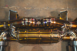 Valvetronic Designs Rear Exhaust Porsche 718 GT4 RS manufacturer gallery: rear muffler and parallel upper pipes viewed overhead