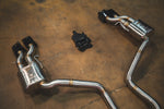 Valvetronic Designs Valved Exhaust AMG CLS63 W218 manufacturer gallery: two rear muffler branches and controller viewed from above