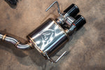 Valvetronic Designs Valved Exhaust Subaru WRX FA20 manufacturer gallery: silver-toned muffler, embossed shield and two outlets