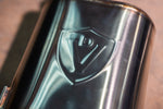 Valvetronic Designs Valved Exhaust Corvette C7 manufacturer gallery: embossed shield on the polished muffler housing