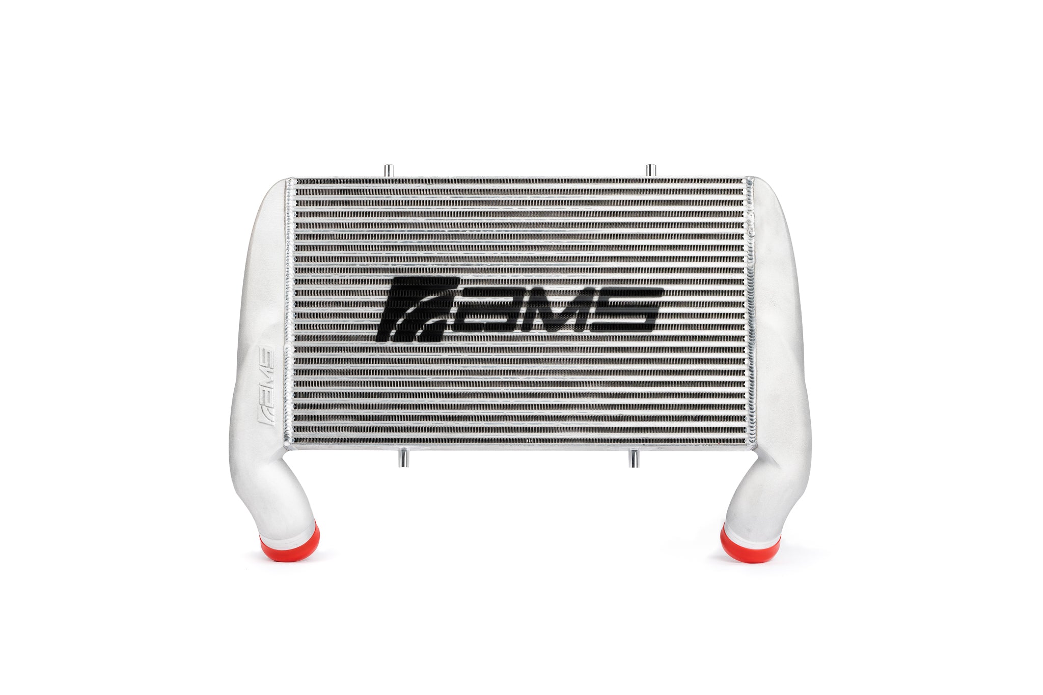 AMS F150 High Mount Intercooler in silver with AMS logo, front view