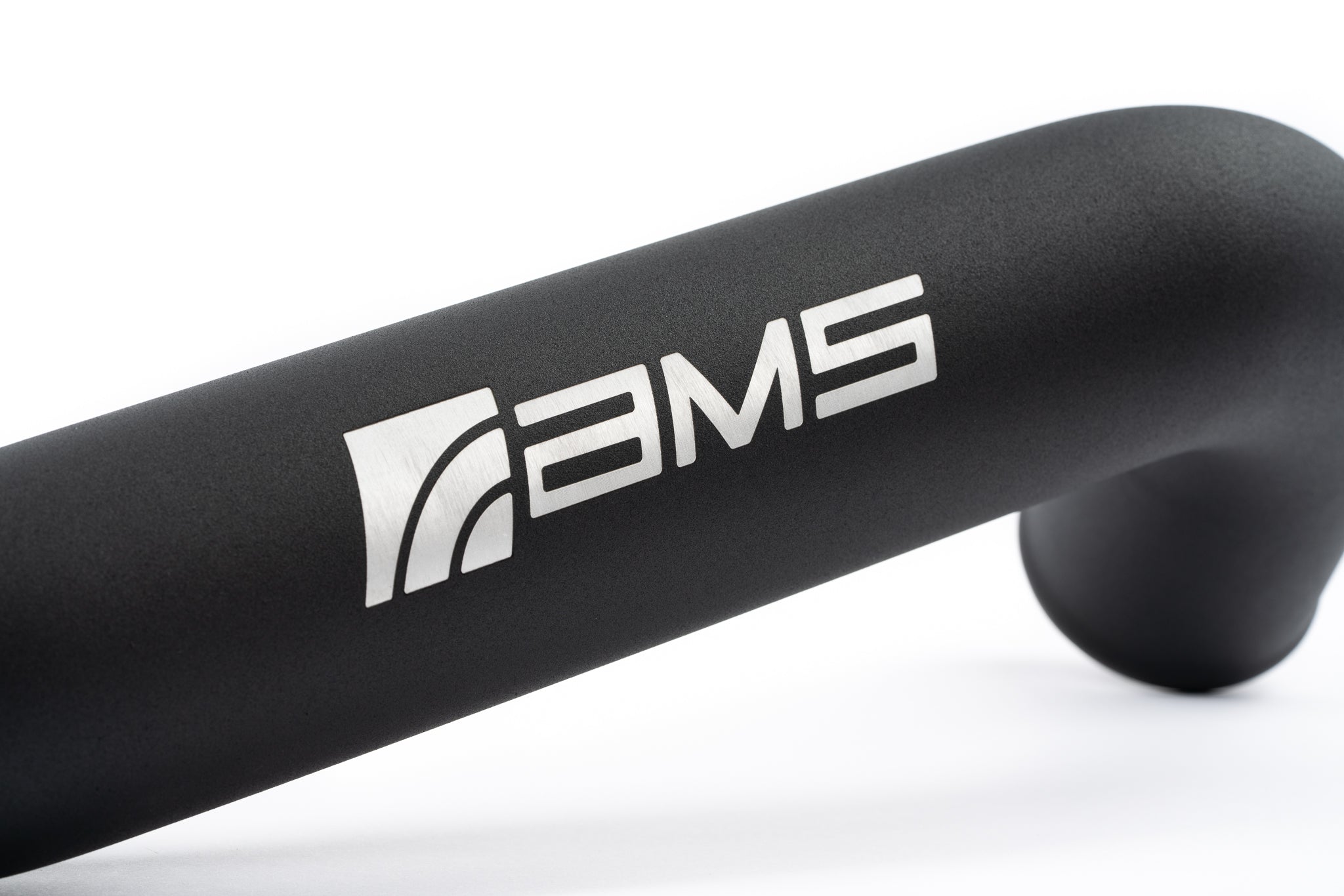 AMS F150 charge pipe in black powder coat with AMS logo