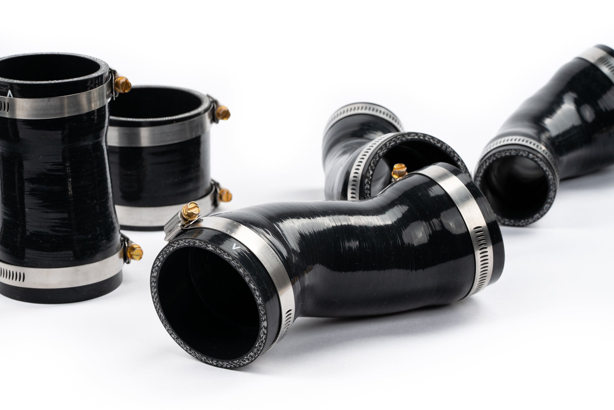 Stepped 5-ply silicone couplers included with the AMS F150 intercooler pipes