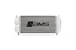 Front view of the silver AMS stock location intercooler core and end tanks