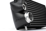 Black powder coated AMS F-150 intercooler end tank and outlet port