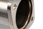 Inside view of the 3-inch outlet flange and weld on an AMS VR30 street lower downpipe