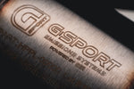 GESI G-Sport Emissions Systems logo etched on the catalytic converter of an AMS street downpipe