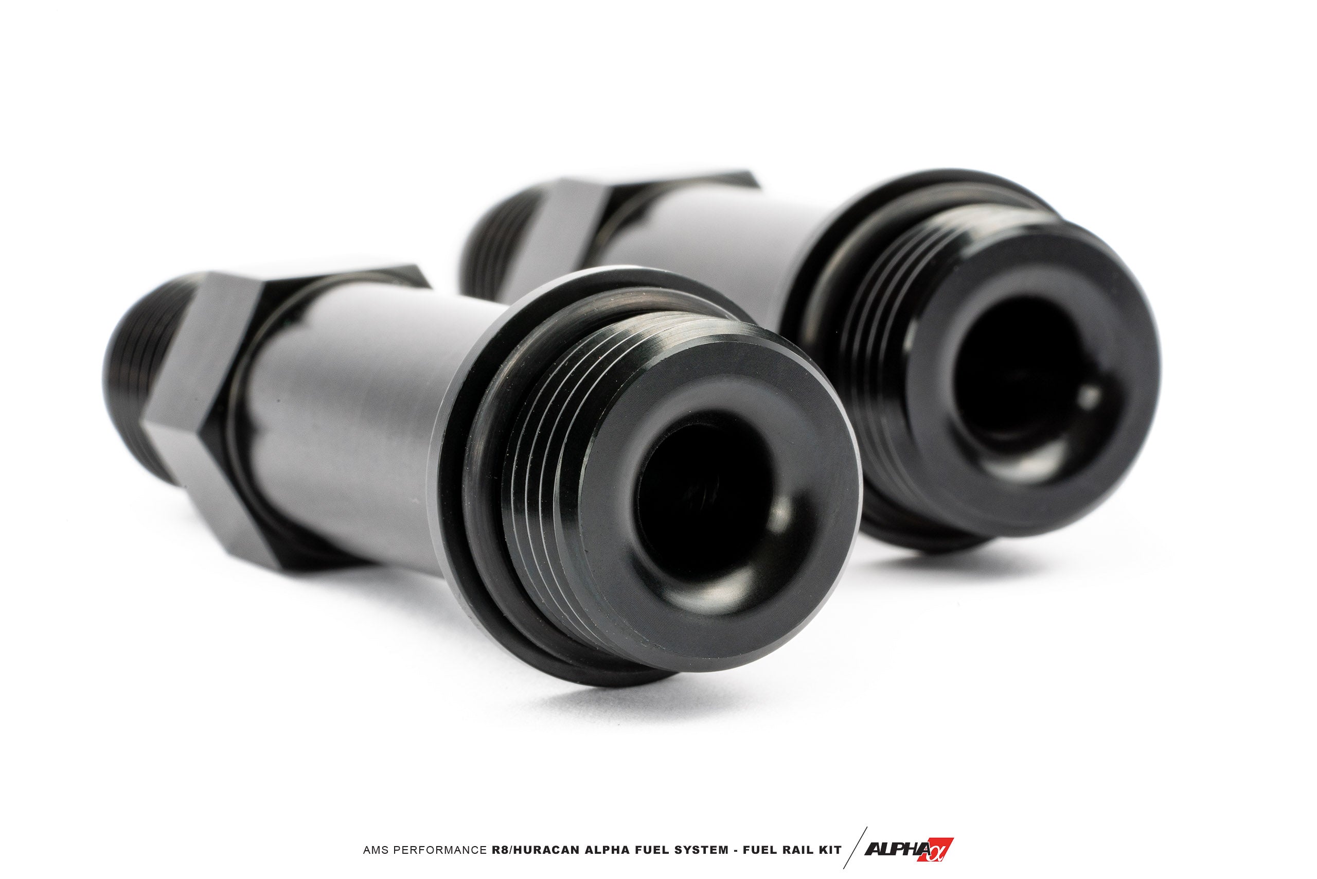 Black anodized AN fittings from the AMS Alpha fuel rail kit