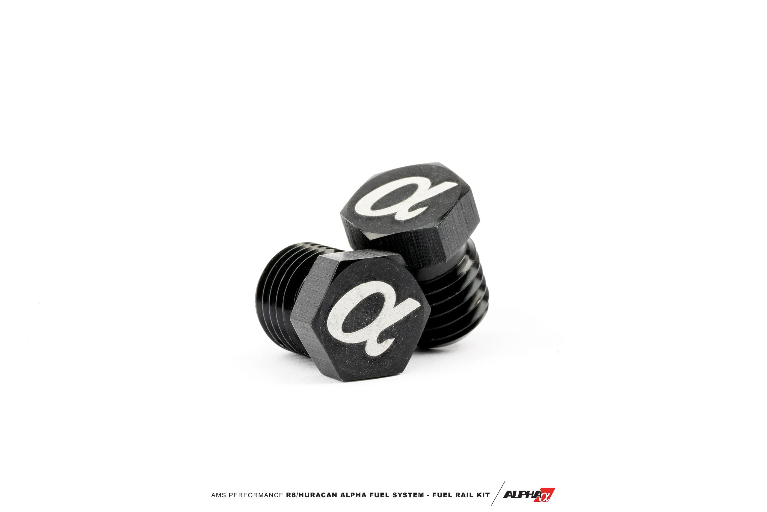 Alpha logo port plugs from the AMS Huracan fuel rail kit
