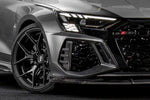 A side close up view of a car fitted with Urban Automotive Carbon Fiber Front Bumper Intake Trims Audi RS3 8Y 2022+