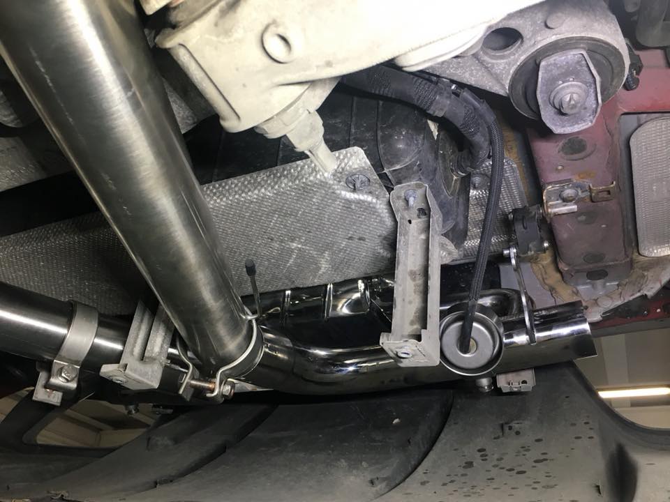 Capristo connecting pipe and valve section installed under the Giulia, close-up