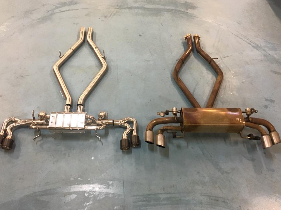 Capristo Giulia exhaust next to the removed factory exhaust for comparison