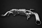 wide view of Capristo Valved Exhaust (CES3) for Audi R8 (Gen2) Facelift 2015+ with black background