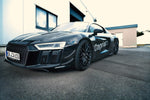 wide view of Capristo Carbon Front Fins (Matte) for Audi R8 V10 PLUS 2015 fitted inside a car