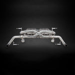 wide view of Capristo X Pipe Exhaust (CES3) for Audi R8 GT (V10 Facelift) 2011-2013 with black background