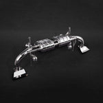 wide view of Capristo ECE Valved Exhaust (CES3) for Audi R8 (Gen2) 2015+ with black background