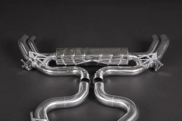 wide view of Capristo Valved Exhaust System (for OE Actuators) for Audi RS3 (8YA) Sedan 2022+ with black background