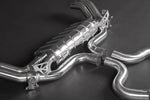 wide view of Capristo Valved Exhaust System (for OE Actuators) for Audi RS3 (8YA) Sedan 2022+ with black background