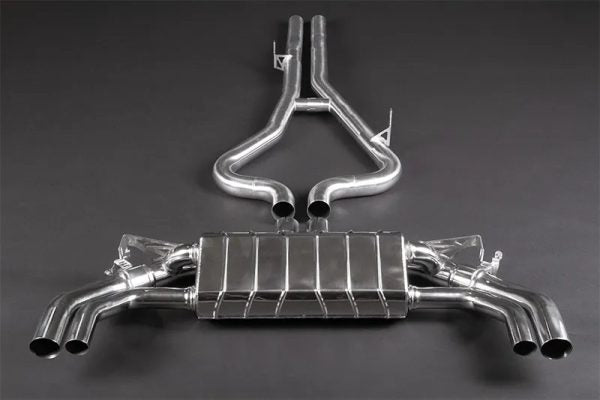 wide view of Capristo Valved Exhaust System (for OE Actuators) for Audi RS3 (8YA) Sportback 2021 - 2024 with black background
