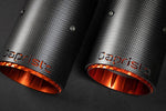 close view of Capristo Valved Catback Exhaust System with Capristo Tips (OE Actuators) for Audi S8 D5 2019-2025 with black background