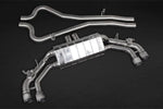 wide view of Capristo Exhaust Valved Exhaust System for Audi TTRS 8S 2019-2023 with black background