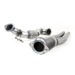 A front view of Milltek Large Bore Downpipe w/ Hi-Flow Sports Catalyst for Audi TT RS MK3 2014+ with white background