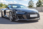 wide view of Capristo Carbon Front Spoiler for Audi R8 (Gen2) Facelift 2015+ fitted inside a car
