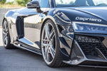 wide view of Capristo Carbon Front Fins for Audi R8 (Gen2) Facelift 2015+ fitted inside a car