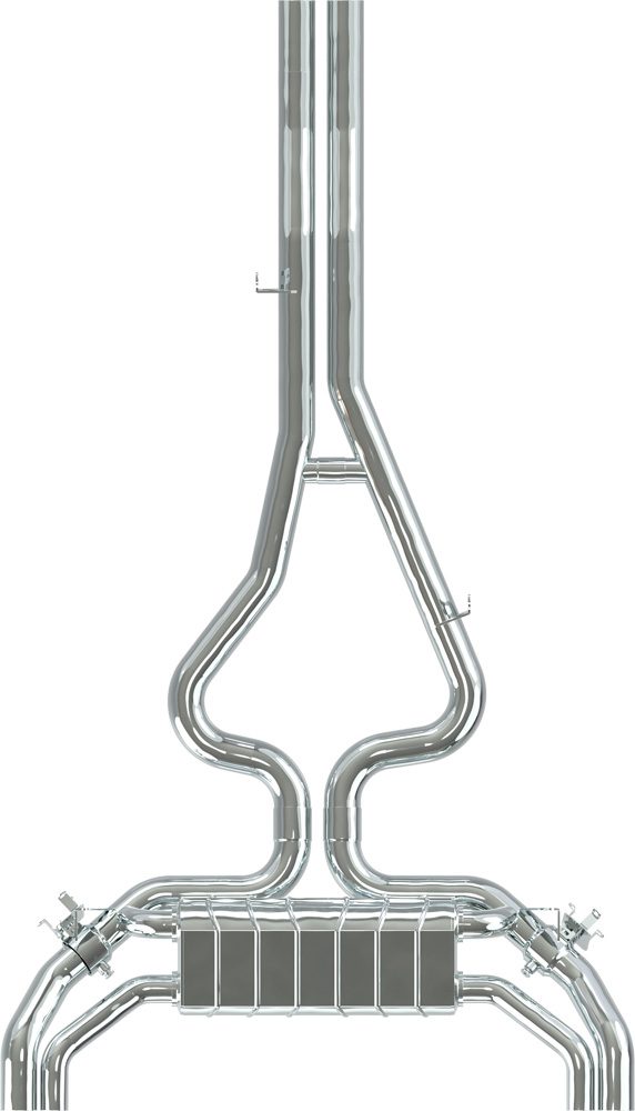 Render of a Capristo valved exhaust layout with front pipes