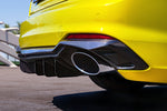 Close-up of Capristo carbon diffuser around oval tip on yellow Audi RS5