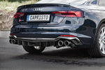 Dark blue Audi RS5 F5 coupe rear with Capristo carbon fiber rear diffuser
