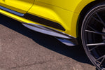Capristo carbon fiber side fin on yellow Audi RS5 F5 coupe, rear of side skirt
