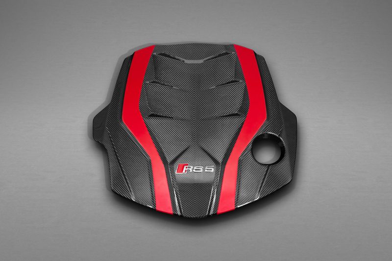 Capristo carbon fiber engine cover for Audi RS5 F5 with red stripes and RS5 badge