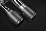 Close-up of Capristo carbon fiber round tips for Audi S8 D4 valved exhaust