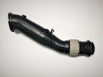 A front view of Evolution Racewerks Competition Series 4" Catless Downpipe for B46 Engine (US Spec) for Toyota 2020+ Supra in Thermal Coated Black Finish