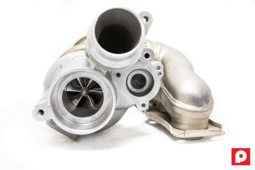 A front view of Pure Turbos BMW N20/N26 PURE Stage 2 Turbo Upgrade behind a white background