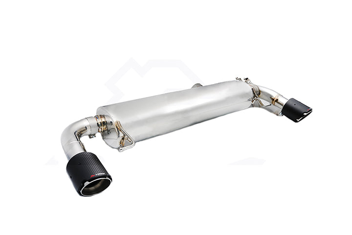 A front view of Fi EXHAUST Valvetronic Cat-Back System for BMW G20 / G21 330i B48 (OPF) 2019+ muffler with white background