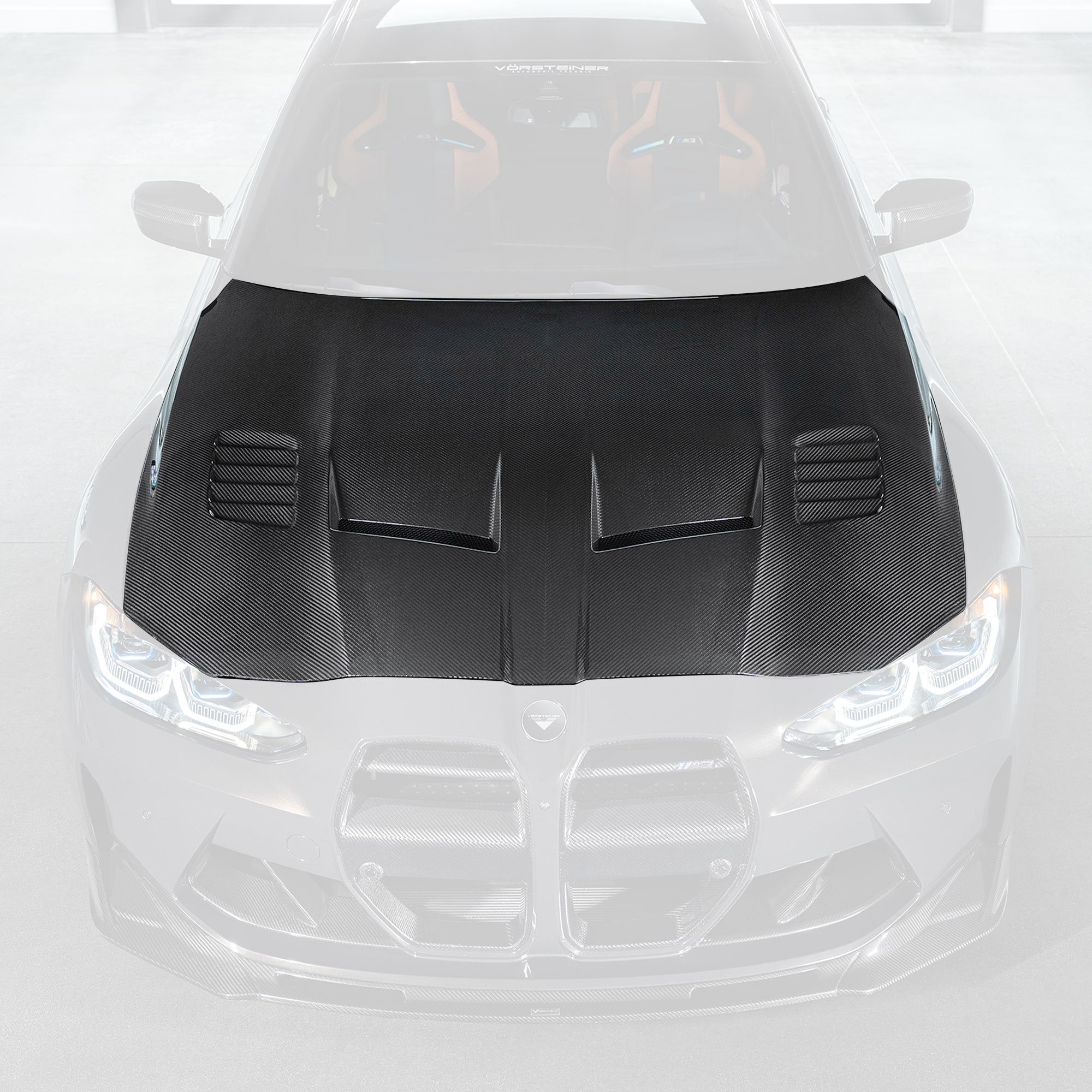 G8X M3/M4 GTS-V bonnet, faded view highlighting carbon hood