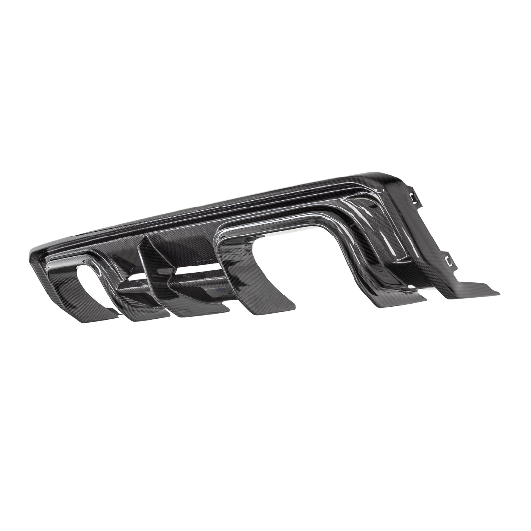 G82 M4 diffuser off car, angled 3/4 view