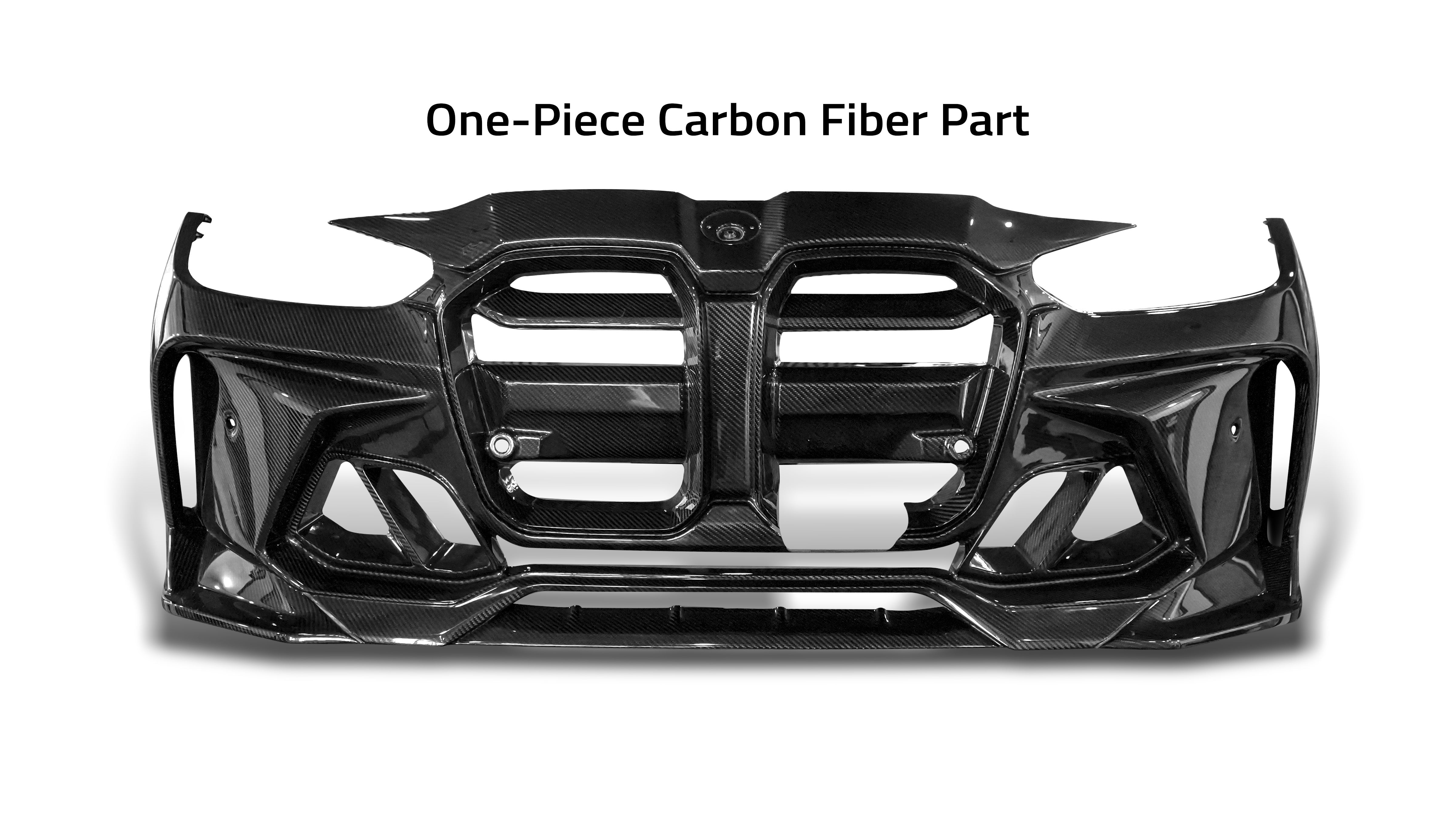 GTS-V one-piece carbon front bumper off car, front view