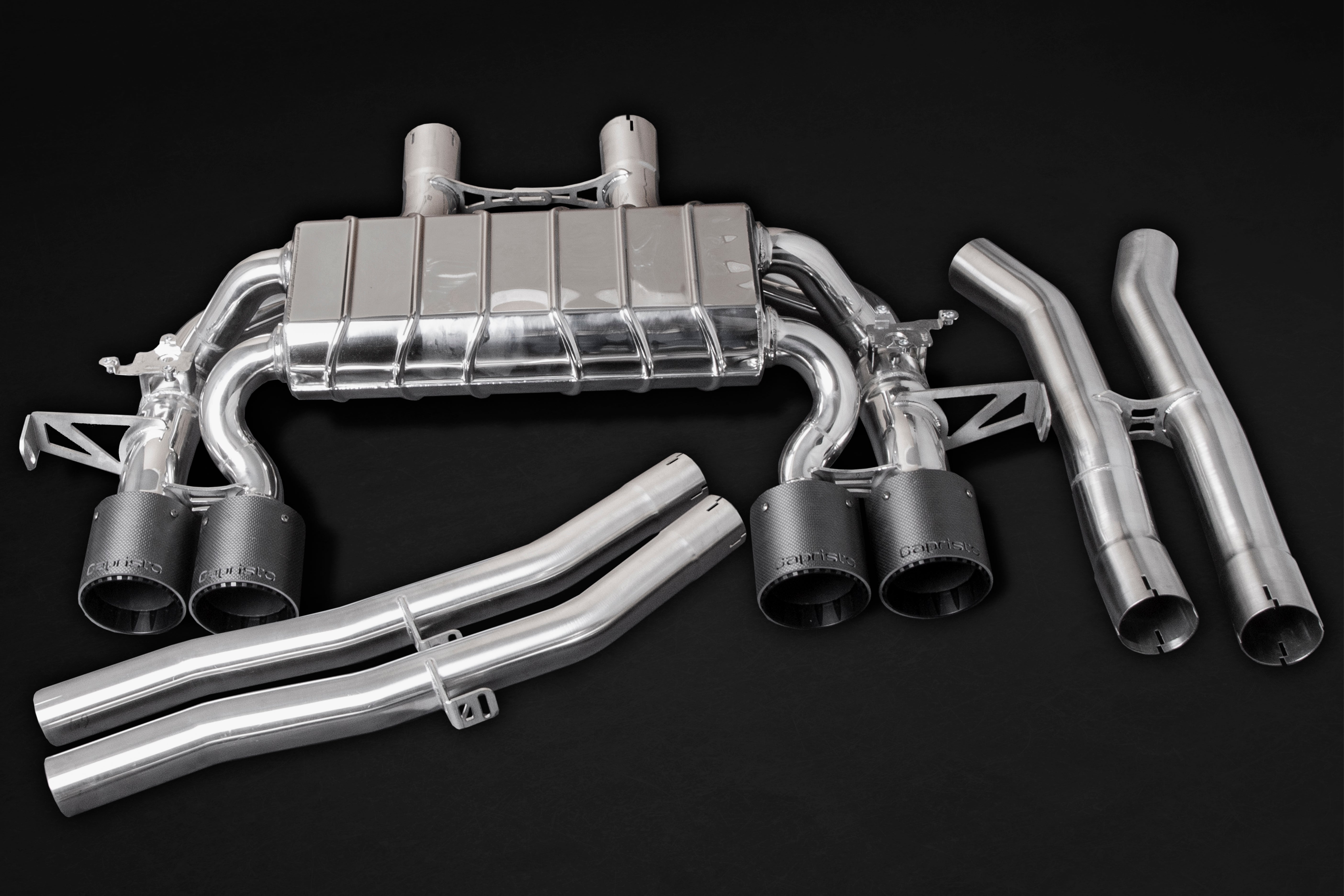 Capristo G8X valved muffler, mid-silencer spare and OPF replacement laid out