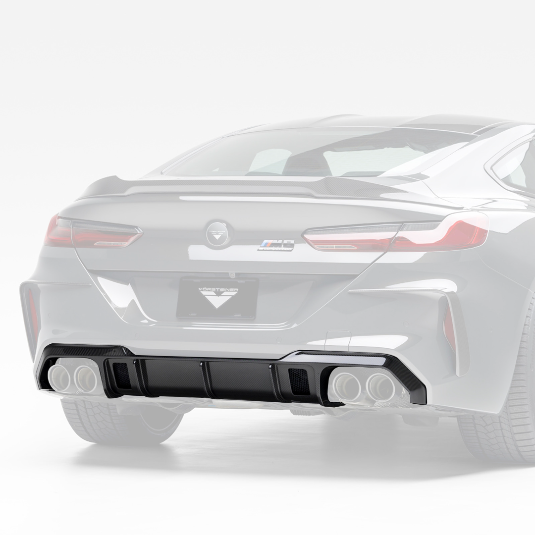 M8 VRS rear diffuser, faded rear view highlighting carbon