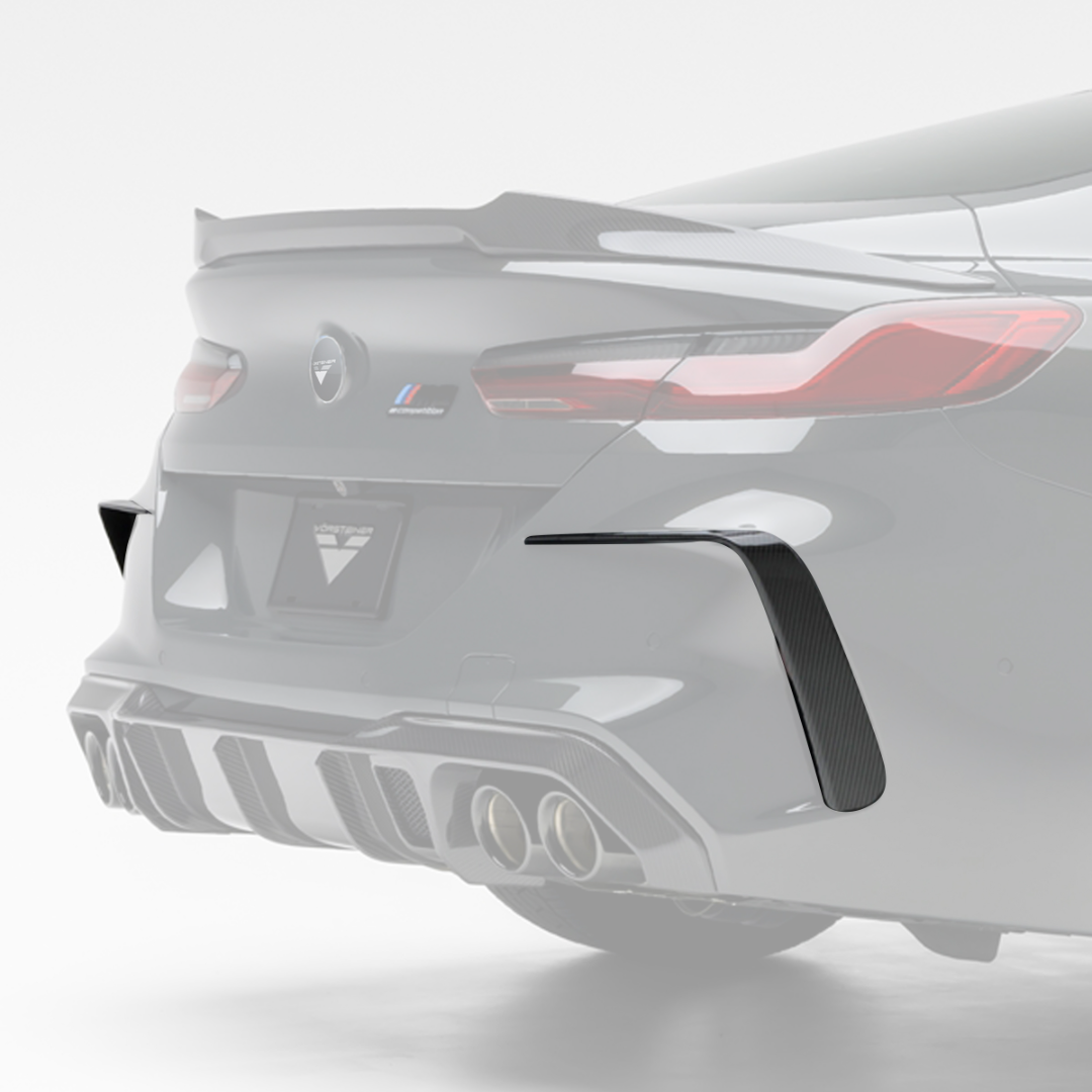 M8 VRS rear bumper eyebrows, faded view highlighting carbon