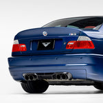 Blue BMW E46 M3 with V-CSL carbon bootlid, rear view